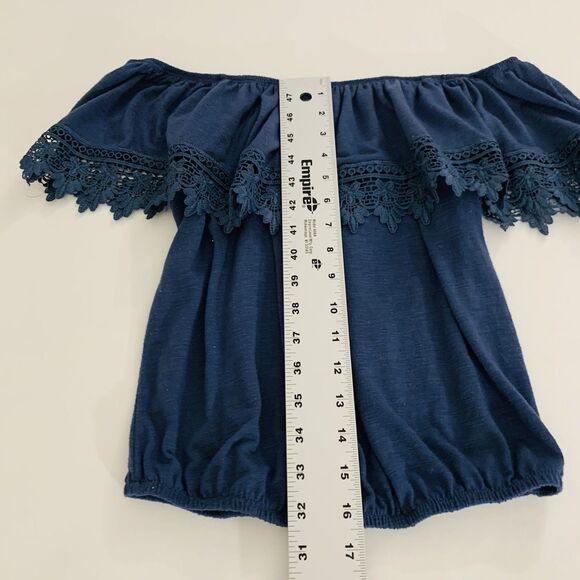 Paper Tee Off Shoulder Top Women S Blue Crochet Lace Trim Blouse Boho Cottage - Picture 5 of 6